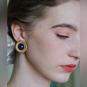 18K Gold Plated Blue Stone Vintage Earrings